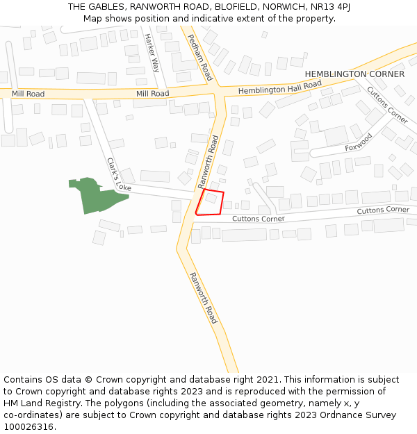 THE GABLES, RANWORTH ROAD, BLOFIELD, NORWICH, NR13 4PJ: Location map and indicative extent of plot