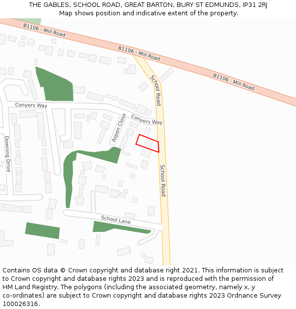 THE GABLES, SCHOOL ROAD, GREAT BARTON, BURY ST EDMUNDS, IP31 2RJ: Location map and indicative extent of plot