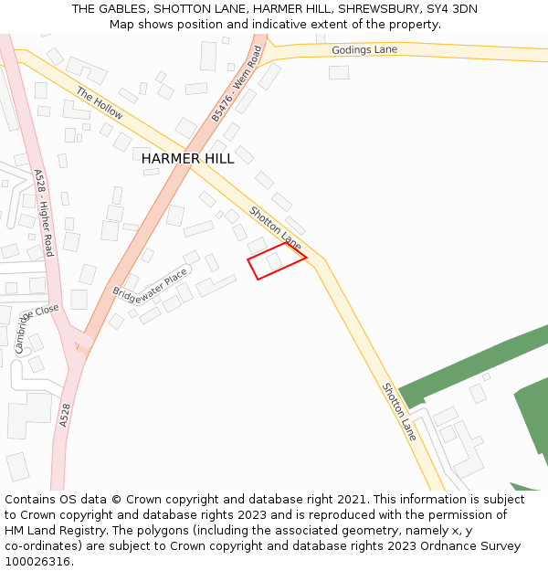 THE GABLES, SHOTTON LANE, HARMER HILL, SHREWSBURY, SY4 3DN: Location map and indicative extent of plot
