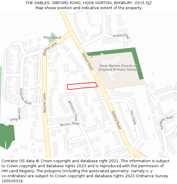 THE GABLES, SIBFORD ROAD, HOOK NORTON, BANBURY, OX15 5JZ: Location map and indicative extent of plot
