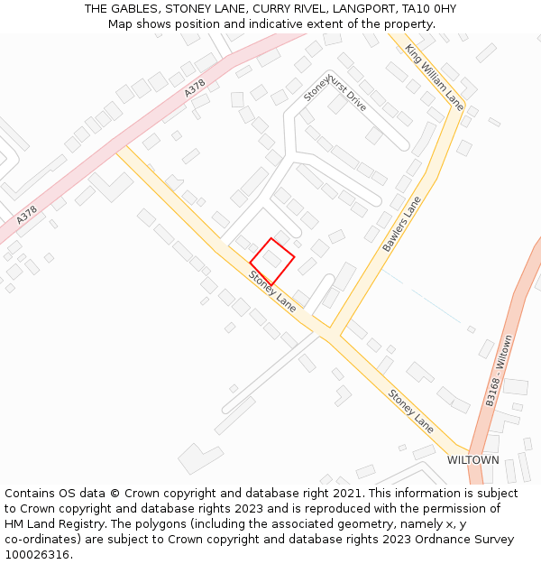 THE GABLES, STONEY LANE, CURRY RIVEL, LANGPORT, TA10 0HY: Location map and indicative extent of plot