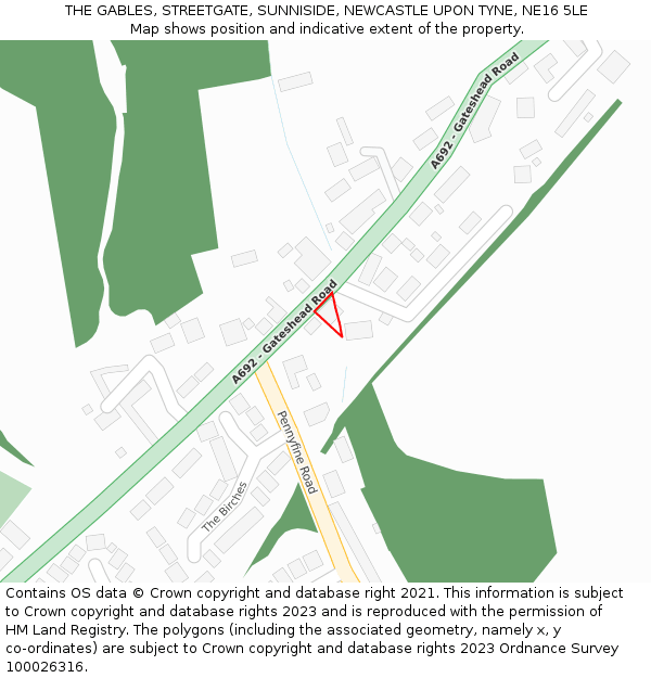 THE GABLES, STREETGATE, SUNNISIDE, NEWCASTLE UPON TYNE, NE16 5LE: Location map and indicative extent of plot