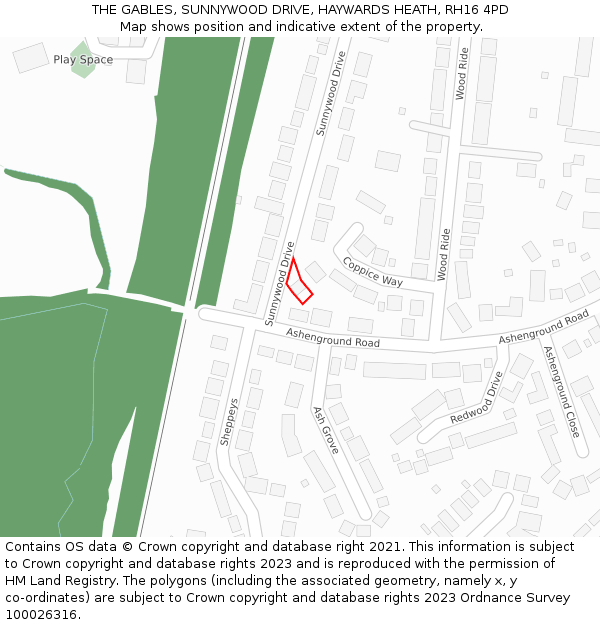 THE GABLES, SUNNYWOOD DRIVE, HAYWARDS HEATH, RH16 4PD: Location map and indicative extent of plot