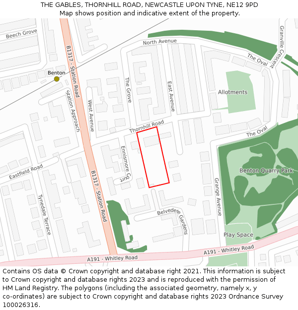 THE GABLES, THORNHILL ROAD, NEWCASTLE UPON TYNE, NE12 9PD: Location map and indicative extent of plot