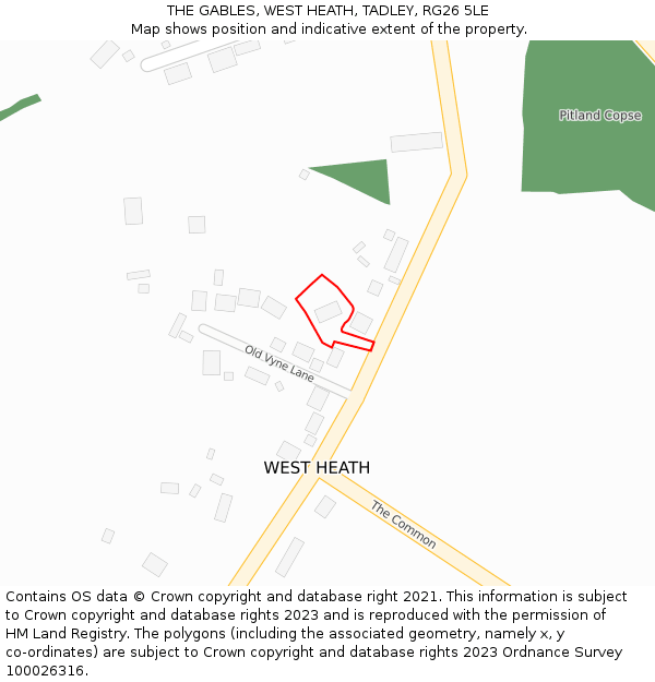 THE GABLES, WEST HEATH, TADLEY, RG26 5LE: Location map and indicative extent of plot