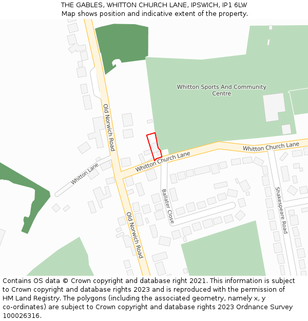 THE GABLES, WHITTON CHURCH LANE, IPSWICH, IP1 6LW: Location map and indicative extent of plot