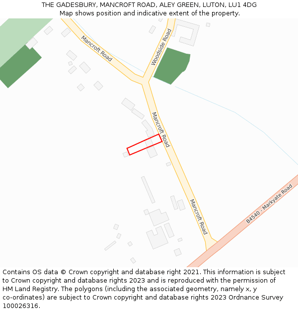 THE GADESBURY, MANCROFT ROAD, ALEY GREEN, LUTON, LU1 4DG: Location map and indicative extent of plot