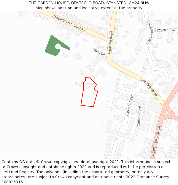 THE GARDEN HOUSE, BENTFIELD ROAD, STANSTED, CM24 8HW: Location map and indicative extent of plot