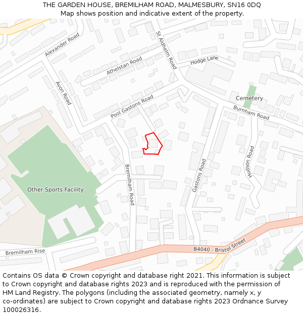 THE GARDEN HOUSE, BREMILHAM ROAD, MALMESBURY, SN16 0DQ: Location map and indicative extent of plot