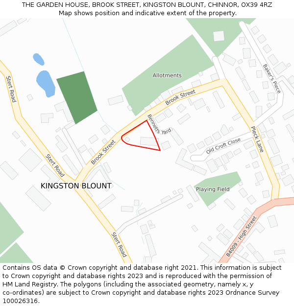 THE GARDEN HOUSE, BROOK STREET, KINGSTON BLOUNT, CHINNOR, OX39 4RZ: Location map and indicative extent of plot