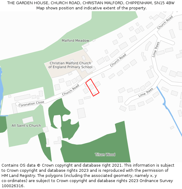 THE GARDEN HOUSE, CHURCH ROAD, CHRISTIAN MALFORD, CHIPPENHAM, SN15 4BW: Location map and indicative extent of plot
