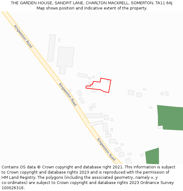 THE GARDEN HOUSE, SANDPIT LANE, CHARLTON MACKRELL, SOMERTON, TA11 6AJ: Location map and indicative extent of plot
