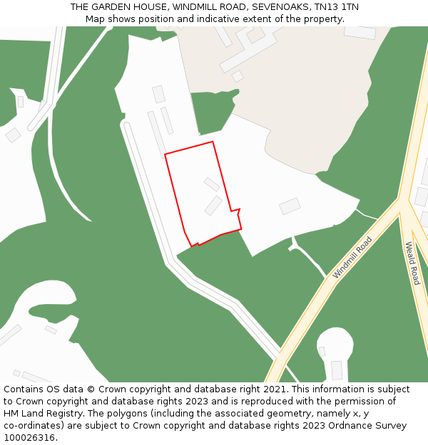 THE GARDEN HOUSE, WINDMILL ROAD, SEVENOAKS, TN13 1TN: Location map and indicative extent of plot