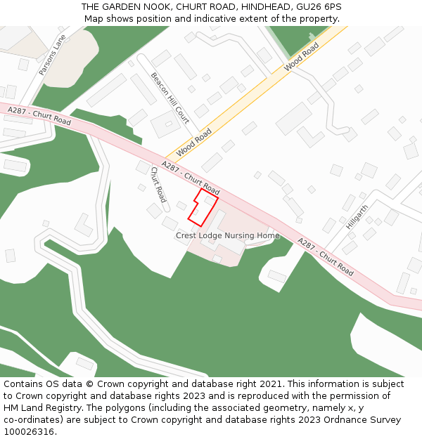 THE GARDEN NOOK, CHURT ROAD, HINDHEAD, GU26 6PS: Location map and indicative extent of plot