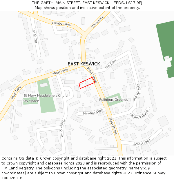 THE GARTH, MAIN STREET, EAST KESWICK, LEEDS, LS17 9EJ: Location map and indicative extent of plot