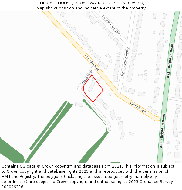 THE GATE HOUSE, BROAD WALK, COULSDON, CR5 3RQ: Location map and indicative extent of plot