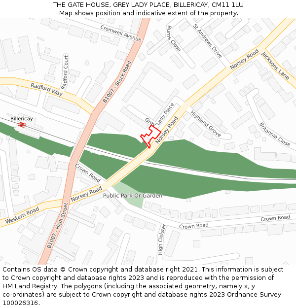 THE GATE HOUSE, GREY LADY PLACE, BILLERICAY, CM11 1LU: Location map and indicative extent of plot
