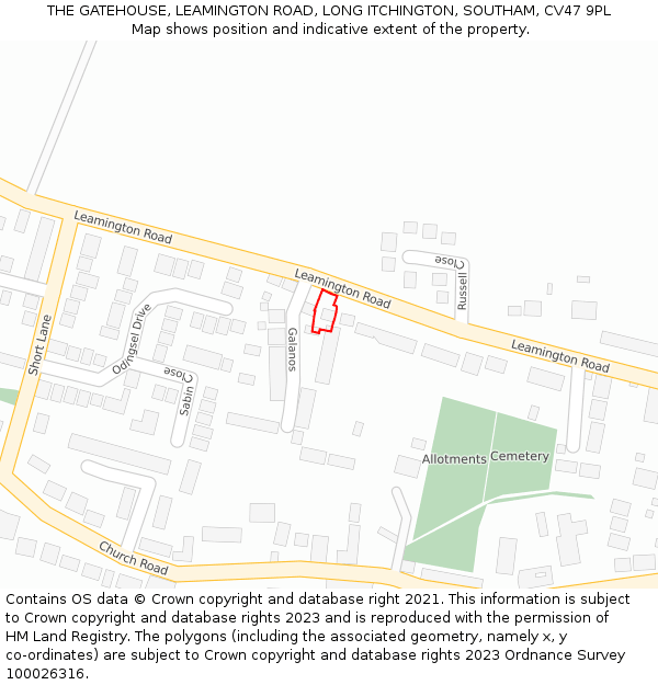 THE GATEHOUSE, LEAMINGTON ROAD, LONG ITCHINGTON, SOUTHAM, CV47 9PL: Location map and indicative extent of plot