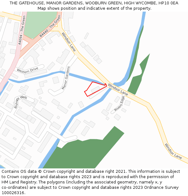 THE GATEHOUSE, MANOR GARDENS, WOOBURN GREEN, HIGH WYCOMBE, HP10 0EA: Location map and indicative extent of plot