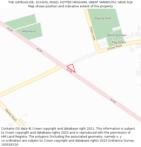 THE GATEHOUSE, SCHOOL ROAD, POTTER HEIGHAM, GREAT YARMOUTH, NR29 5LW: Location map and indicative extent of plot