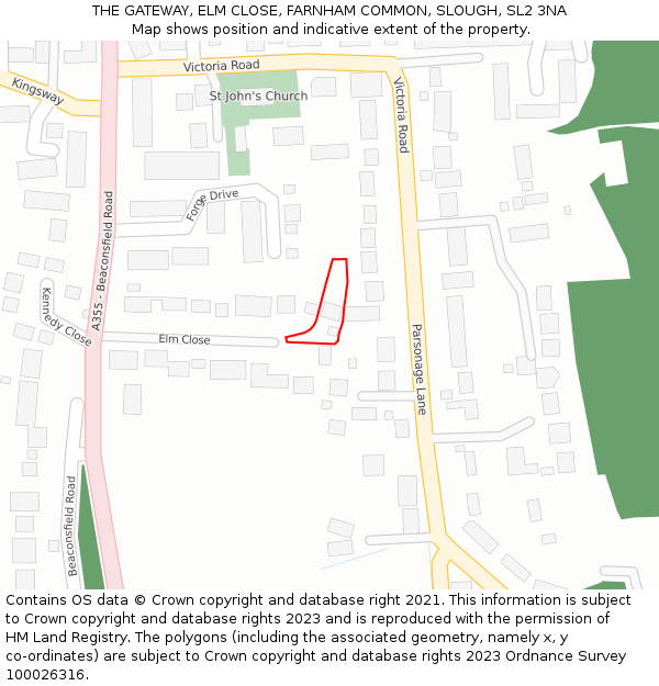 THE GATEWAY, ELM CLOSE, FARNHAM COMMON, SLOUGH, SL2 3NA: Location map and indicative extent of plot