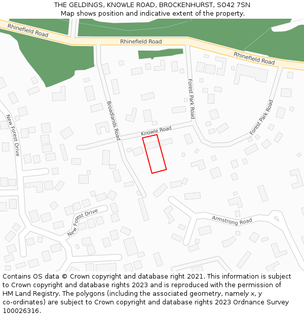 THE GELDINGS, KNOWLE ROAD, BROCKENHURST, SO42 7SN: Location map and indicative extent of plot