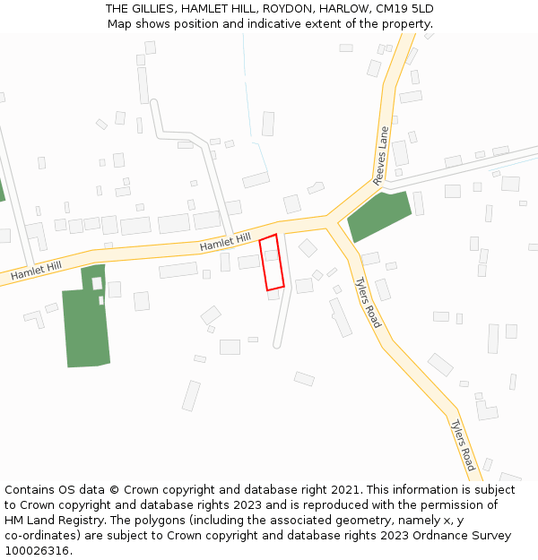 THE GILLIES, HAMLET HILL, ROYDON, HARLOW, CM19 5LD: Location map and indicative extent of plot