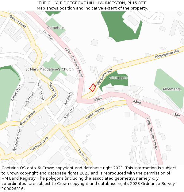 THE GILLY, RIDGEGROVE HILL, LAUNCESTON, PL15 8BT: Location map and indicative extent of plot