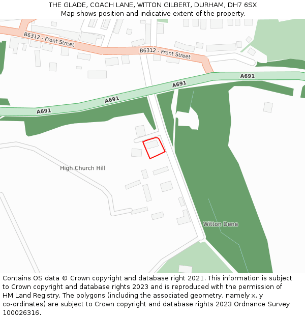 THE GLADE, COACH LANE, WITTON GILBERT, DURHAM, DH7 6SX: Location map and indicative extent of plot