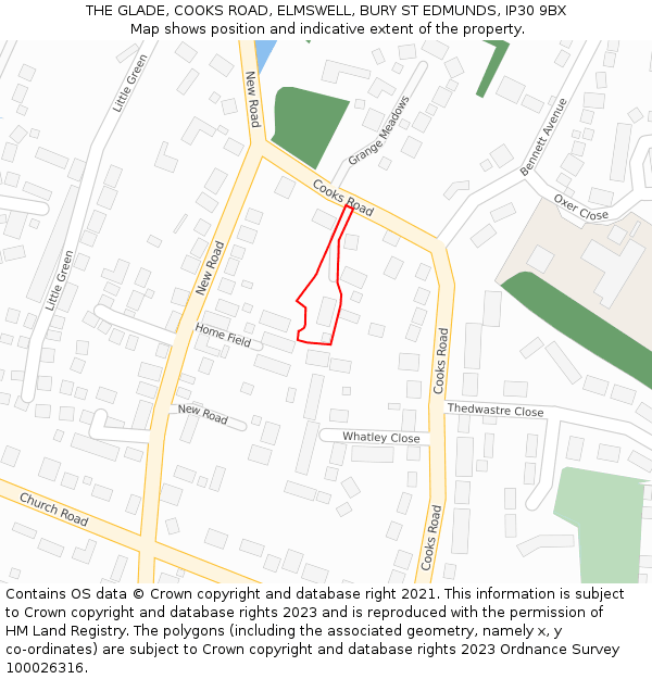 THE GLADE, COOKS ROAD, ELMSWELL, BURY ST EDMUNDS, IP30 9BX: Location map and indicative extent of plot