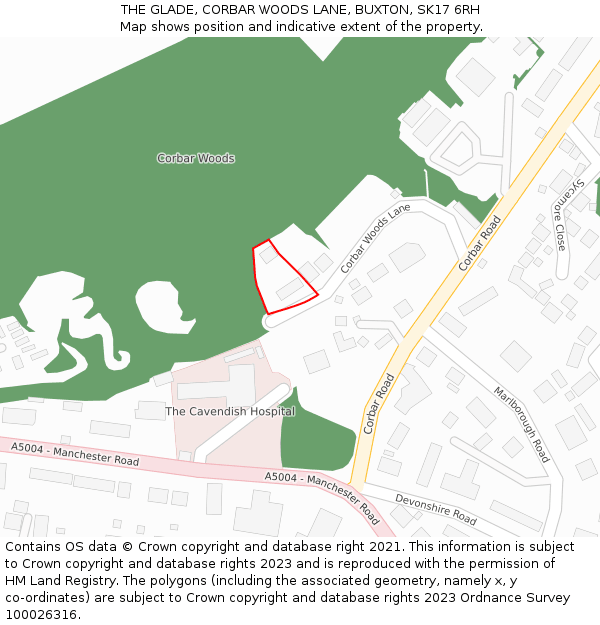 THE GLADE, CORBAR WOODS LANE, BUXTON, SK17 6RH: Location map and indicative extent of plot