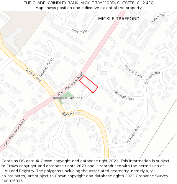 THE GLADE, GRINDLEY BANK, MICKLE TRAFFORD, CHESTER, CH2 4EQ: Location map and indicative extent of plot