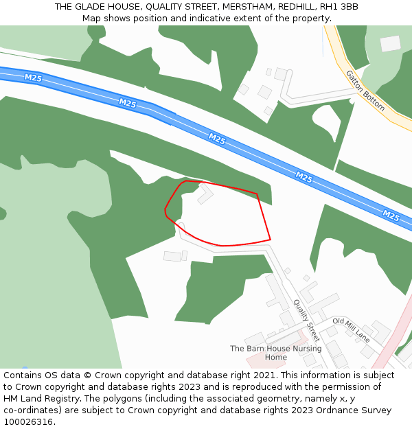 THE GLADE HOUSE, QUALITY STREET, MERSTHAM, REDHILL, RH1 3BB: Location map and indicative extent of plot