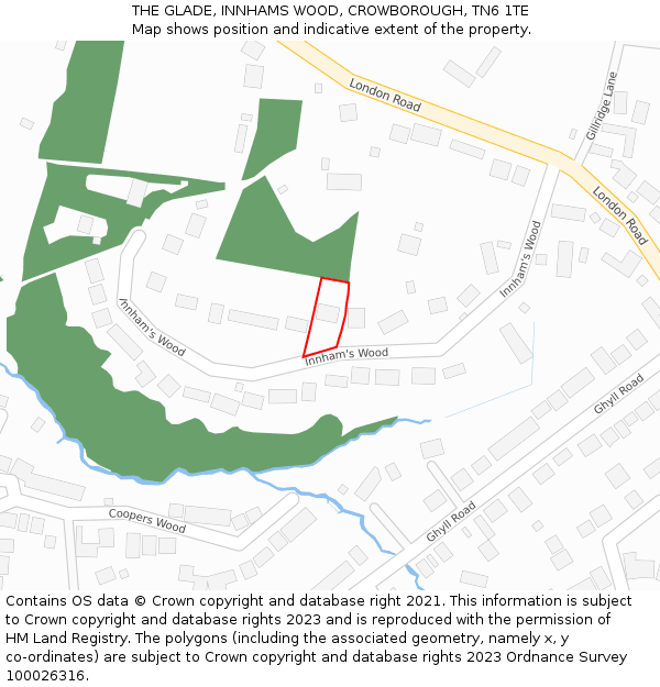 THE GLADE, INNHAMS WOOD, CROWBOROUGH, TN6 1TE: Location map and indicative extent of plot