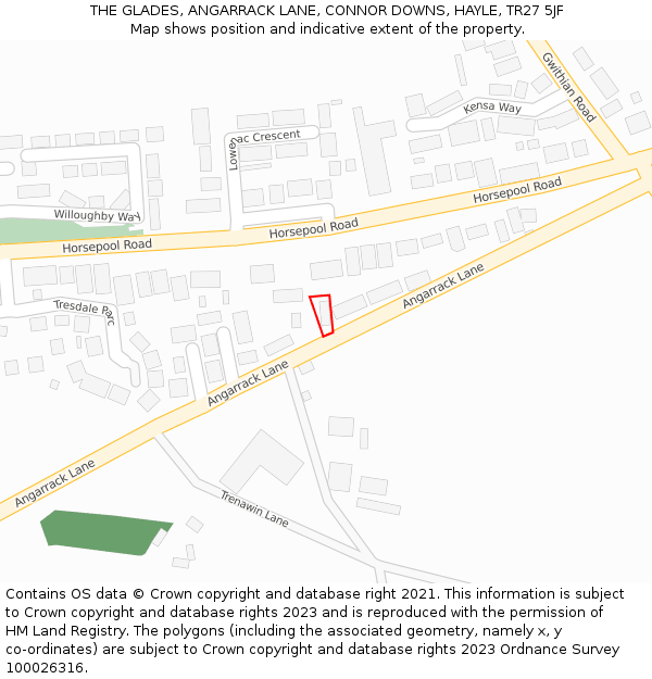 THE GLADES, ANGARRACK LANE, CONNOR DOWNS, HAYLE, TR27 5JF: Location map and indicative extent of plot