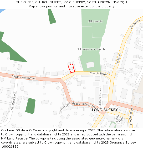 THE GLEBE, CHURCH STREET, LONG BUCKBY, NORTHAMPTON, NN6 7QH: Location map and indicative extent of plot