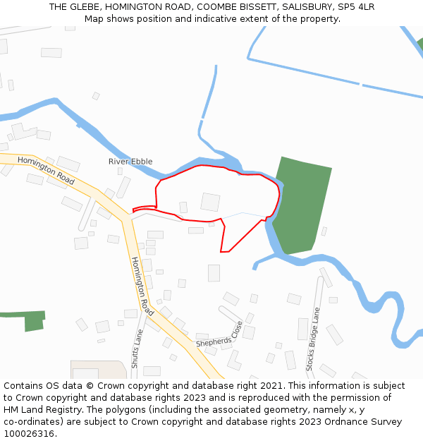 THE GLEBE, HOMINGTON ROAD, COOMBE BISSETT, SALISBURY, SP5 4LR: Location map and indicative extent of plot