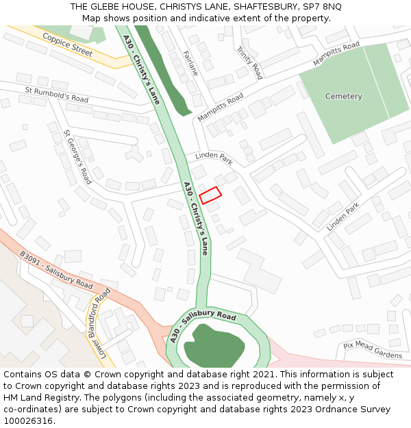 THE GLEBE HOUSE, CHRISTYS LANE, SHAFTESBURY, SP7 8NQ: Location map and indicative extent of plot