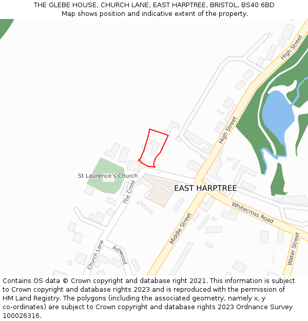 THE GLEBE HOUSE, CHURCH LANE, EAST HARPTREE, BRISTOL, BS40 6BD: Location map and indicative extent of plot
