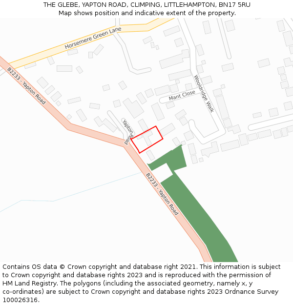 THE GLEBE, YAPTON ROAD, CLIMPING, LITTLEHAMPTON, BN17 5RU: Location map and indicative extent of plot