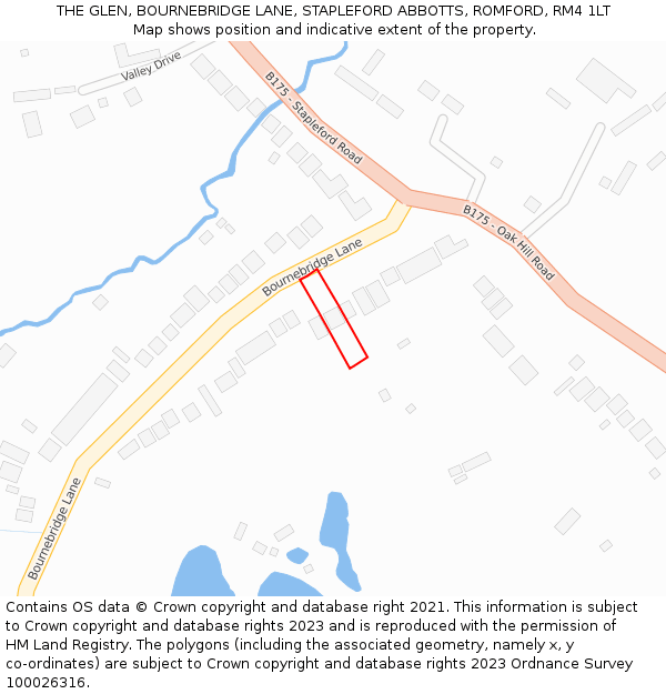 THE GLEN, BOURNEBRIDGE LANE, STAPLEFORD ABBOTTS, ROMFORD, RM4 1LT: Location map and indicative extent of plot