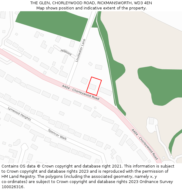 THE GLEN, CHORLEYWOOD ROAD, RICKMANSWORTH, WD3 4EN: Location map and indicative extent of plot