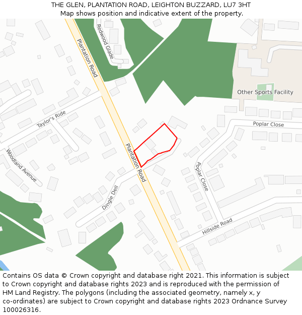 THE GLEN, PLANTATION ROAD, LEIGHTON BUZZARD, LU7 3HT: Location map and indicative extent of plot