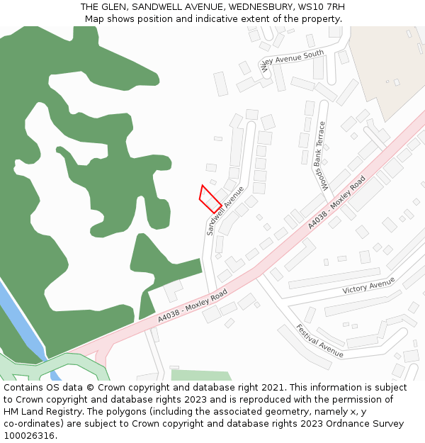 THE GLEN, SANDWELL AVENUE, WEDNESBURY, WS10 7RH: Location map and indicative extent of plot