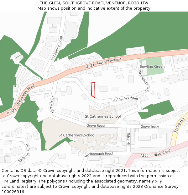 THE GLEN, SOUTHGROVE ROAD, VENTNOR, PO38 1TW: Location map and indicative extent of plot