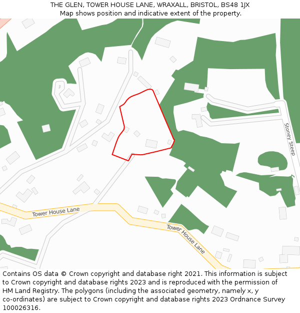 THE GLEN, TOWER HOUSE LANE, WRAXALL, BRISTOL, BS48 1JX: Location map and indicative extent of plot