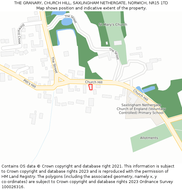 THE GRANARY, CHURCH HILL, SAXLINGHAM NETHERGATE, NORWICH, NR15 1TD: Location map and indicative extent of plot