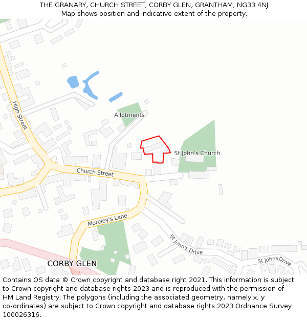 THE GRANARY, CHURCH STREET, CORBY GLEN, GRANTHAM, NG33 4NJ: Location map and indicative extent of plot