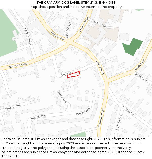 THE GRANARY, DOG LANE, STEYNING, BN44 3GE: Location map and indicative extent of plot