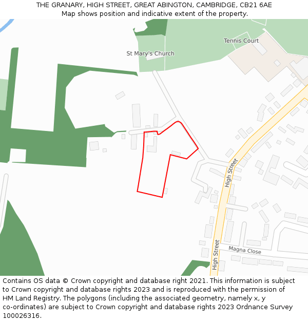 THE GRANARY, HIGH STREET, GREAT ABINGTON, CAMBRIDGE, CB21 6AE: Location map and indicative extent of plot